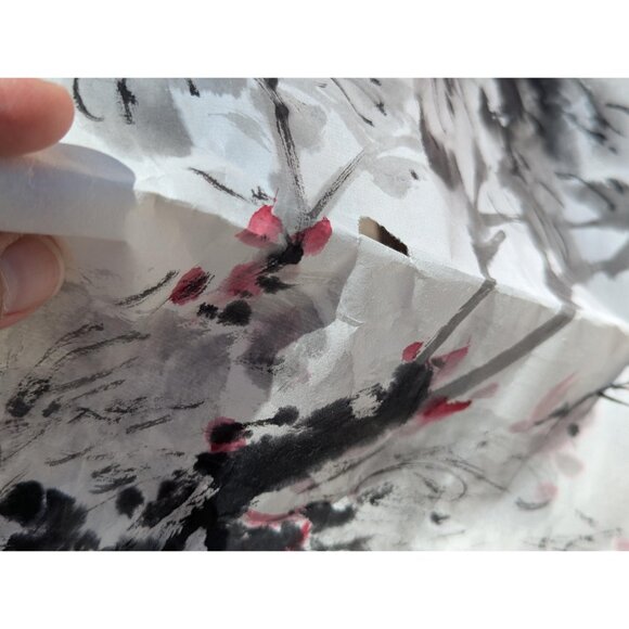 Vintage Japanese ink drawing Cherry blossom and butterflies on rice paper, - Picture 6 of 10